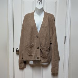 J Crew Womens Tan Merino Wool Cardigan Sweater With Pockets Size Large